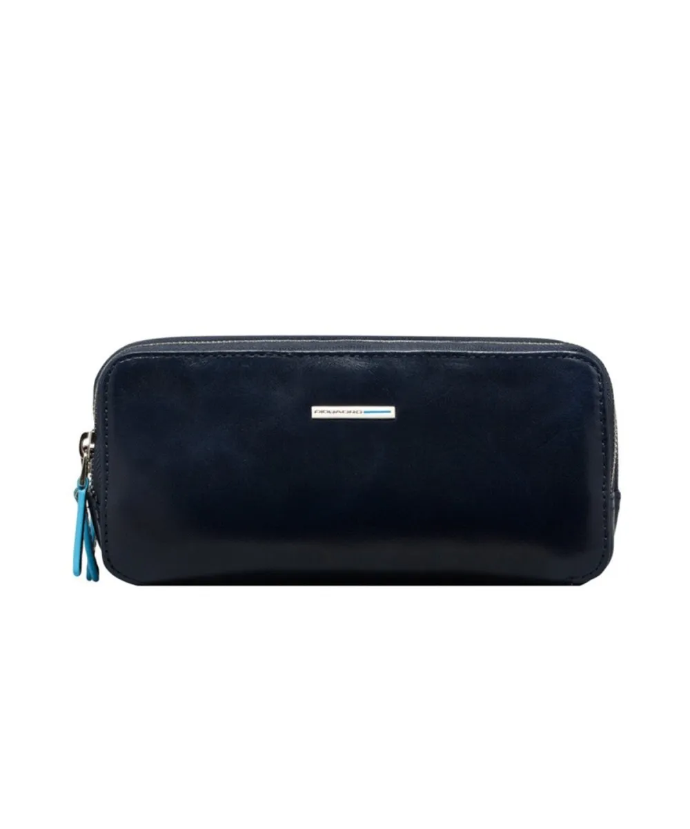 Piquadro Blue Square pochette a mano, 3 scomparti, pelle blu
