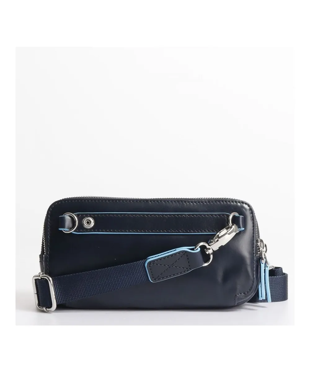 Piquadro Blue Square pochette a mano, 3 scomparti, pelle blu
