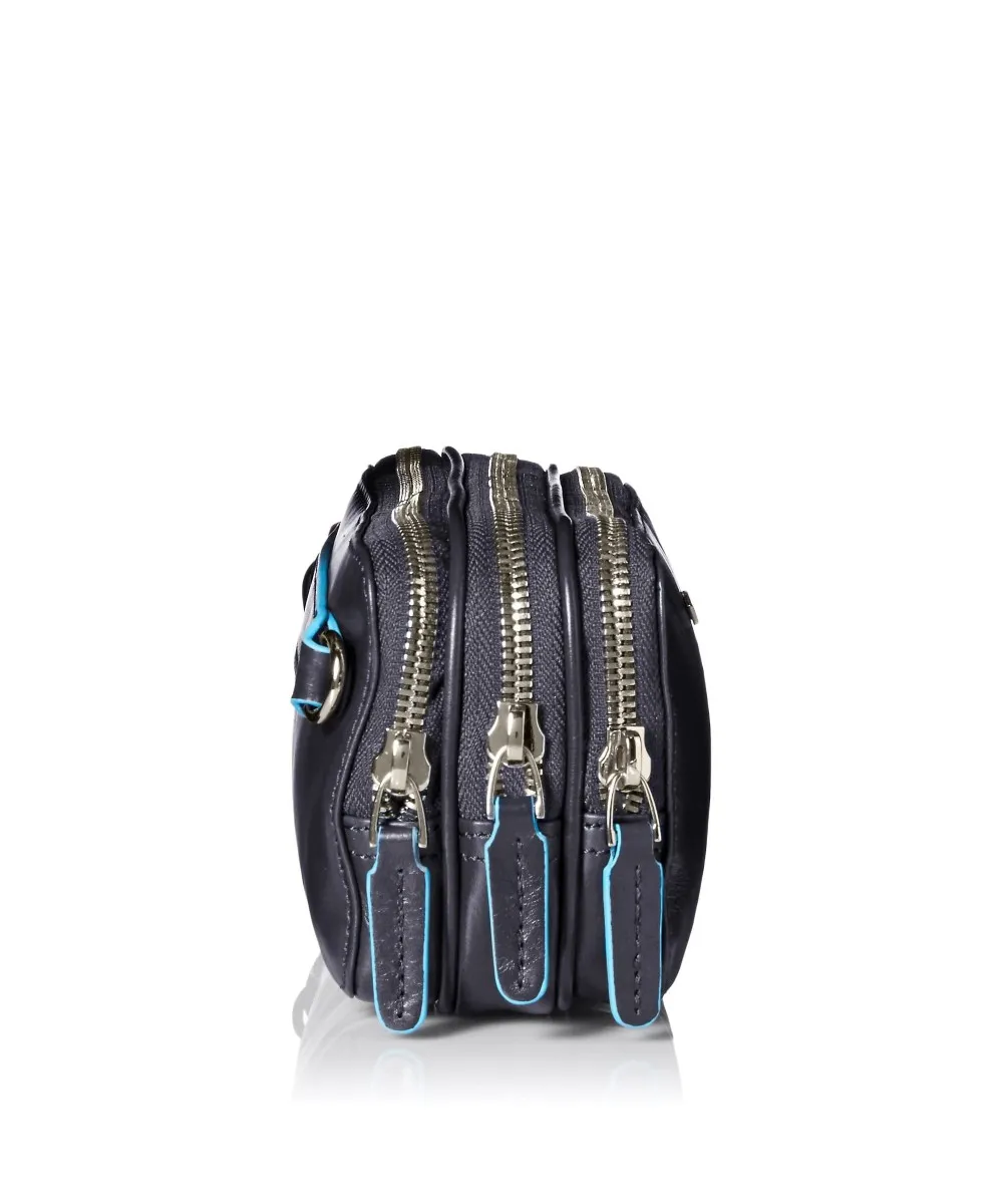 Piquadro Blue Square pochette a mano, 3 scomparti, pelle blu