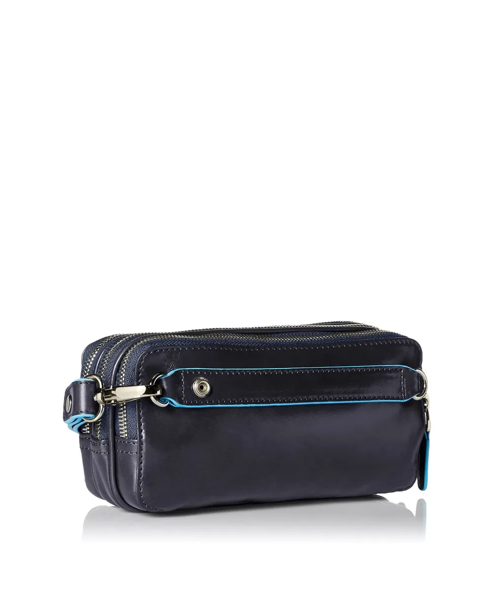 Piquadro Blue Square pochette a mano, 3 scomparti, pelle blu