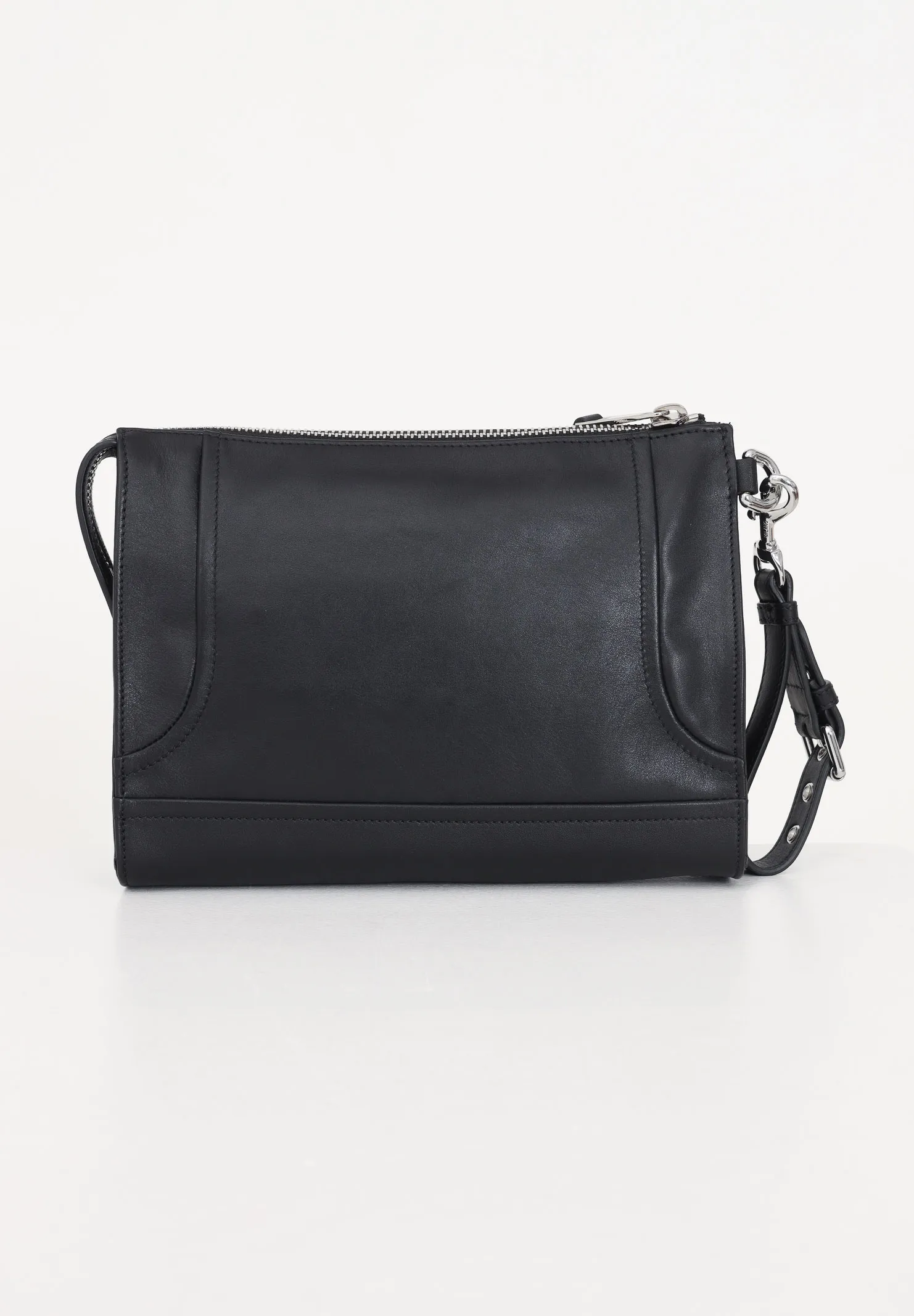 Pochette nera donna uomo in pelle con elemento cerniera e taschino