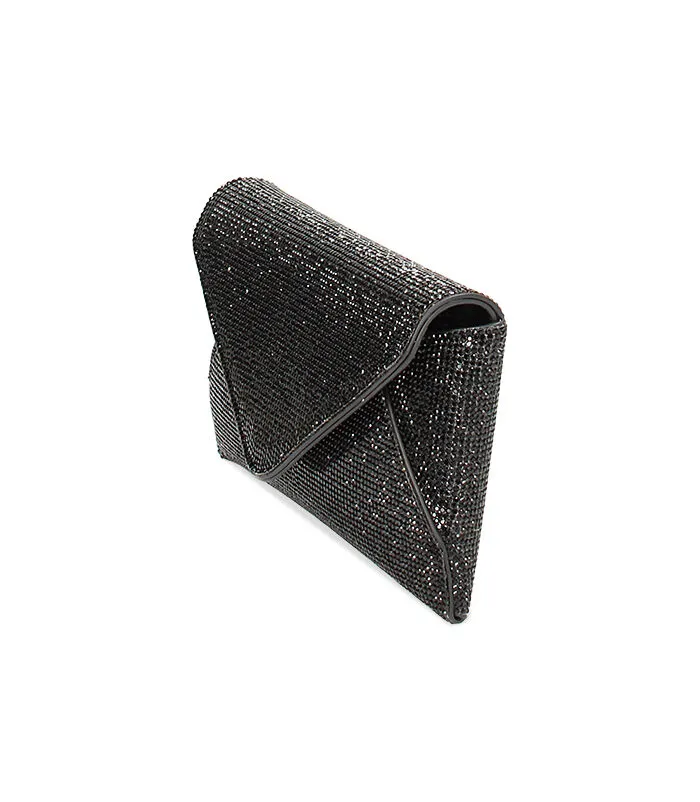 Pochette nera in laminato con pietre