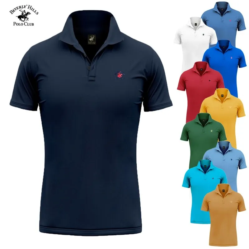 Polo Uomo  Beverly Hills Polo Club-100% Cotone Piquet Maglia mezza manica Tinta unita Maglie Dresserd