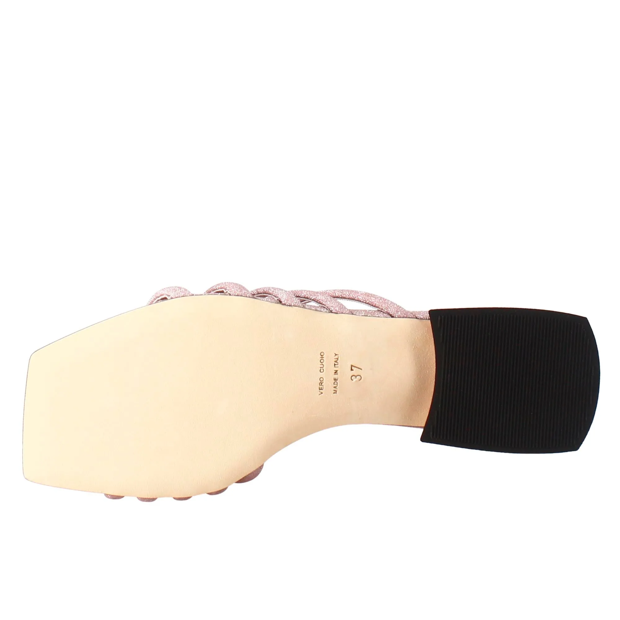 Sandalo da donna a forma squadrata in pelle rosa con glitter