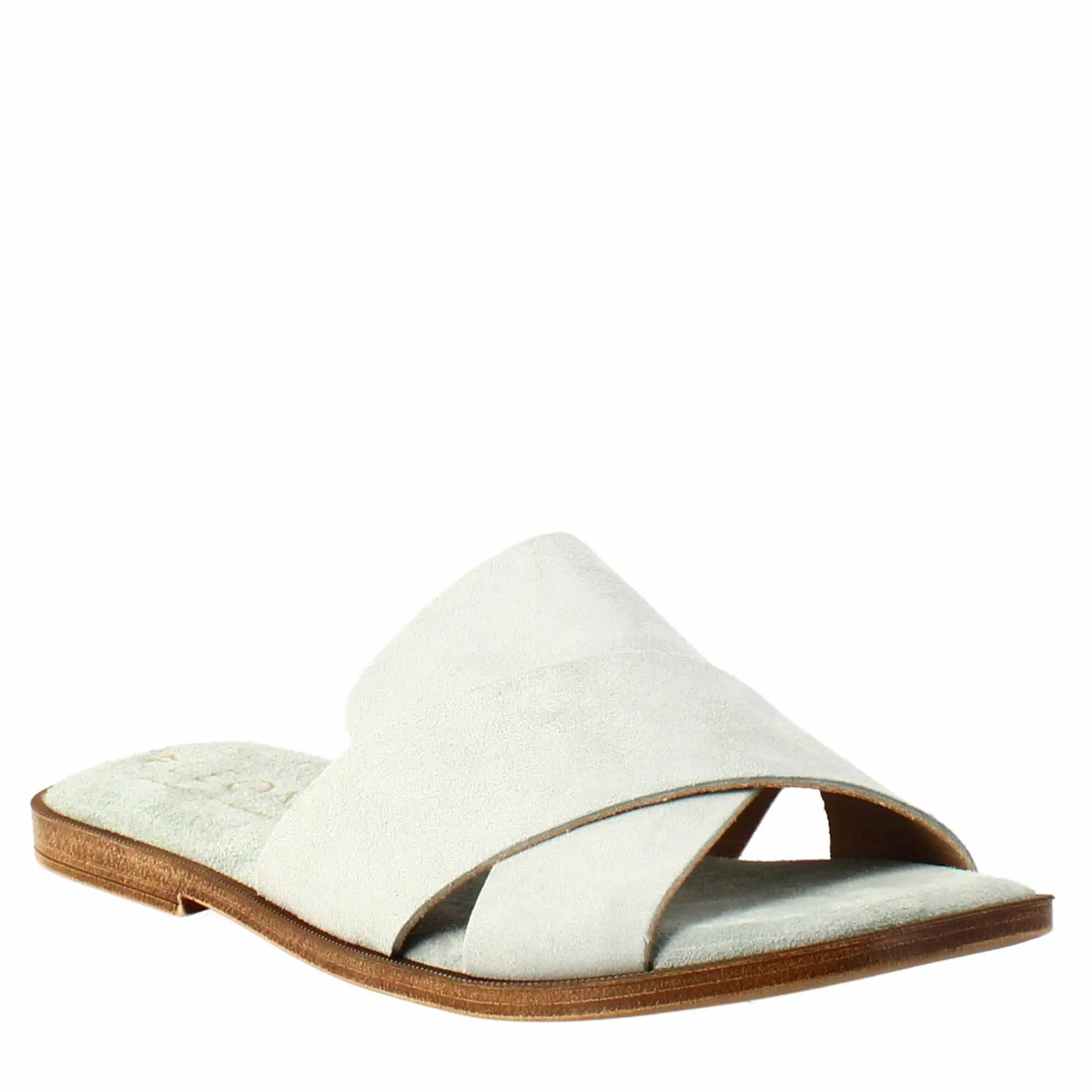 Sandalo doppia fascia da donna in pelle scamosciata verde