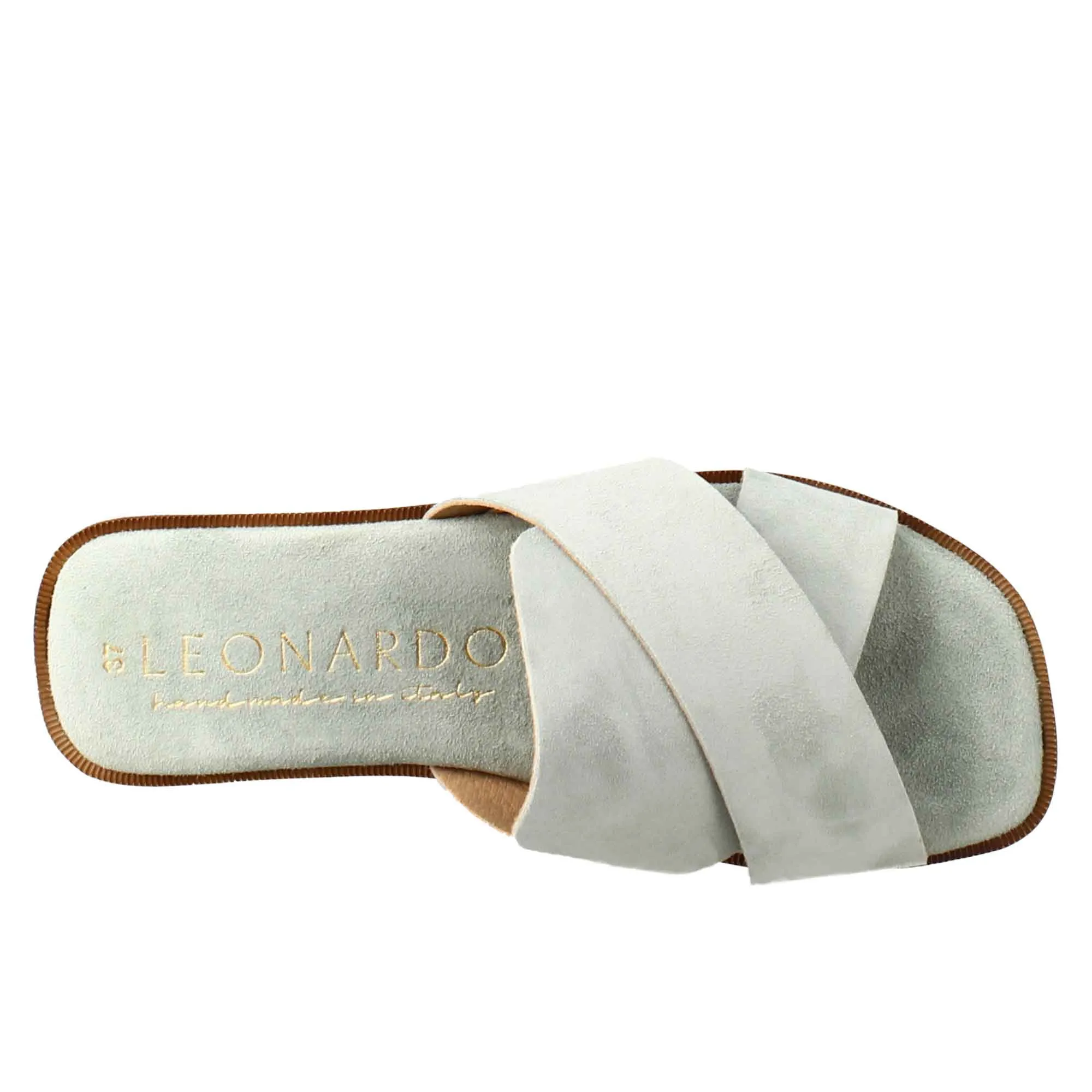 Sandalo doppia fascia da donna in pelle scamosciata verde