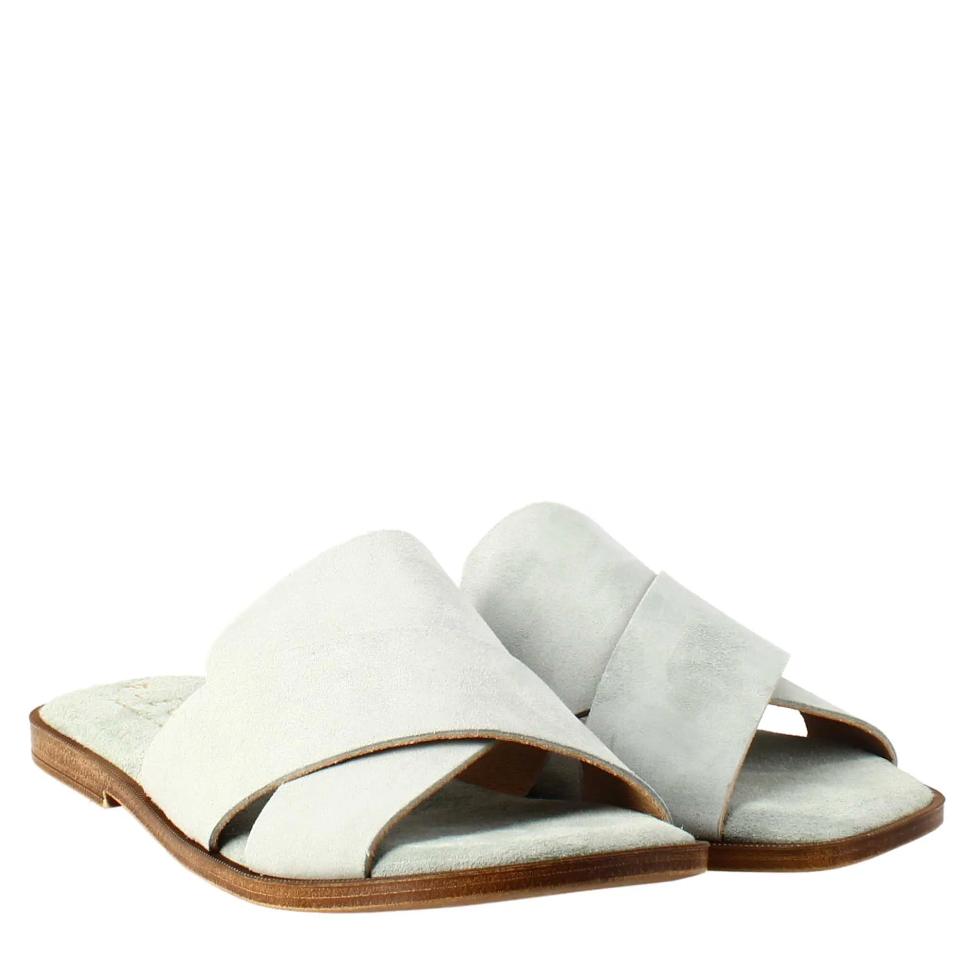 Sandalo doppia fascia da donna in pelle scamosciata verde