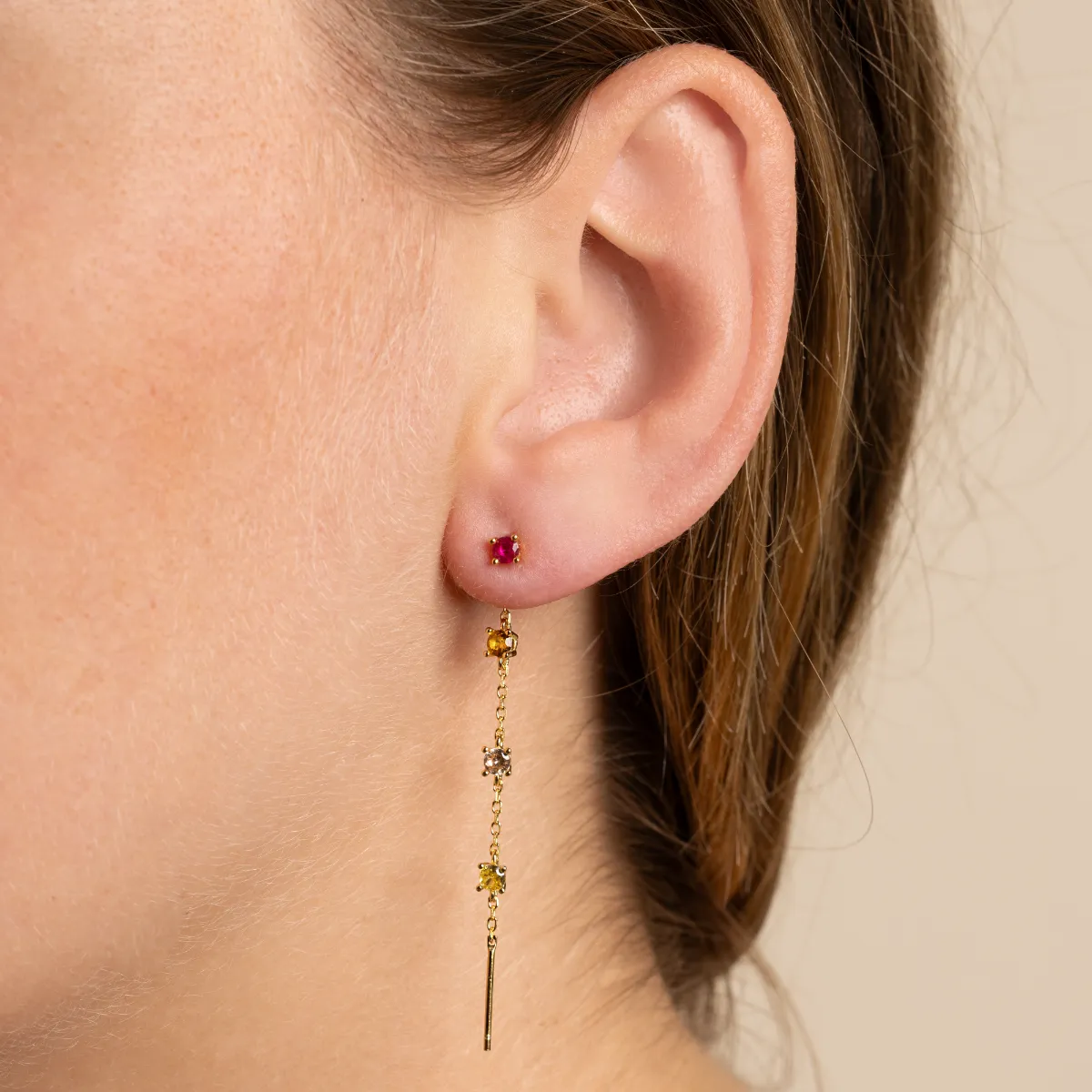 Set di gioielli in argento 925 placcato oro nei colori fucsia, pesca e giallo