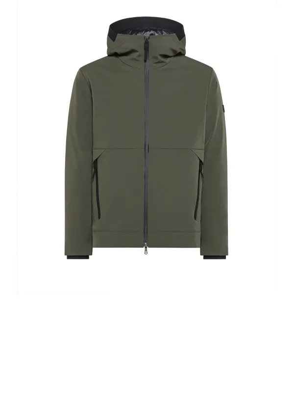 Smooth bomber down jacket in stretch nylon