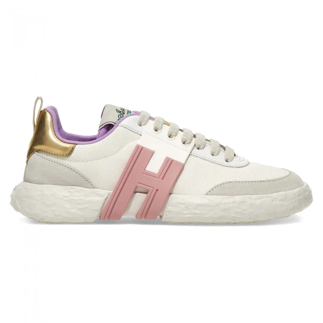 Sneakers Hogan-3R bianca, rosa e grigia in materiali riciclati