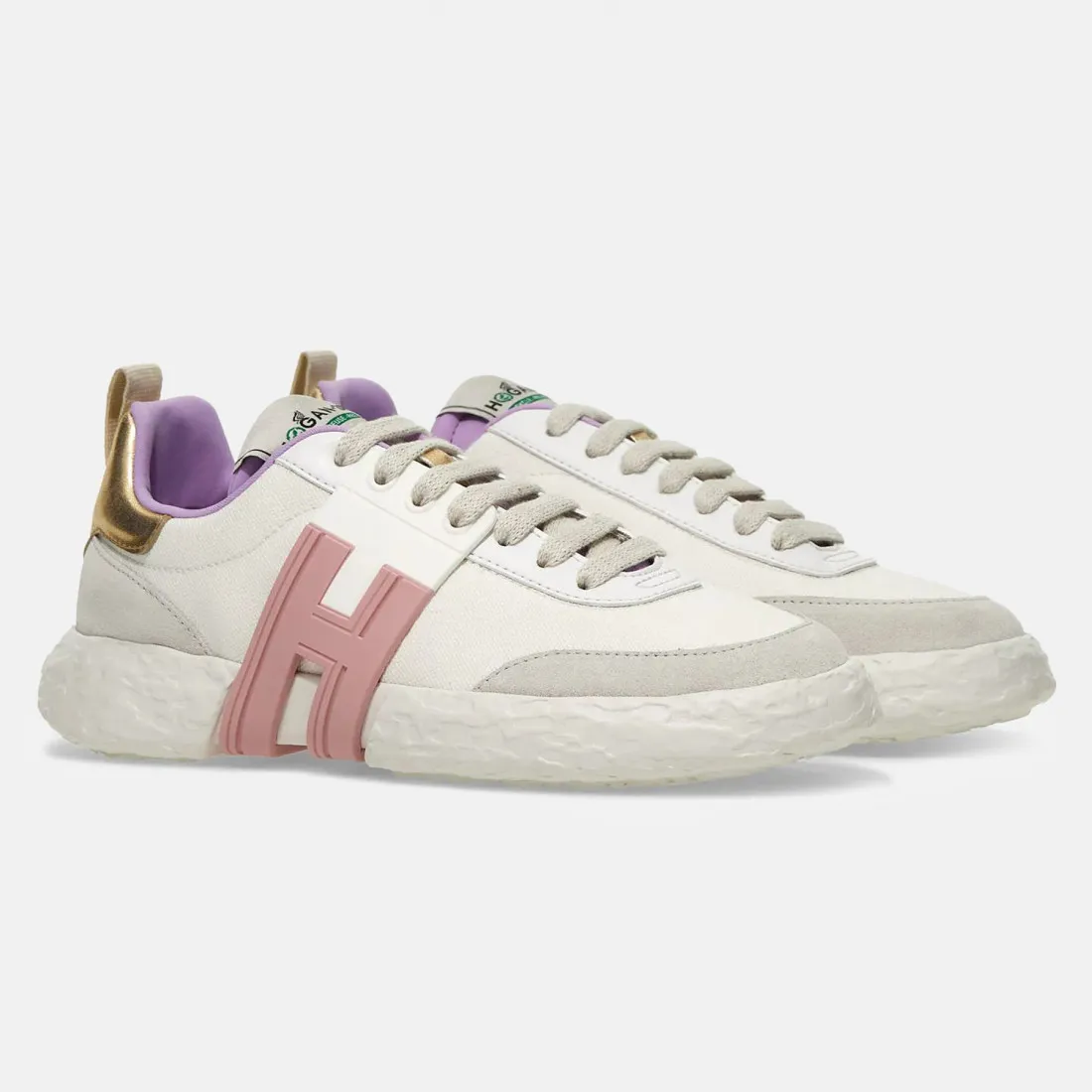 Sneakers Hogan-3R bianca, rosa e grigia in materiali riciclati