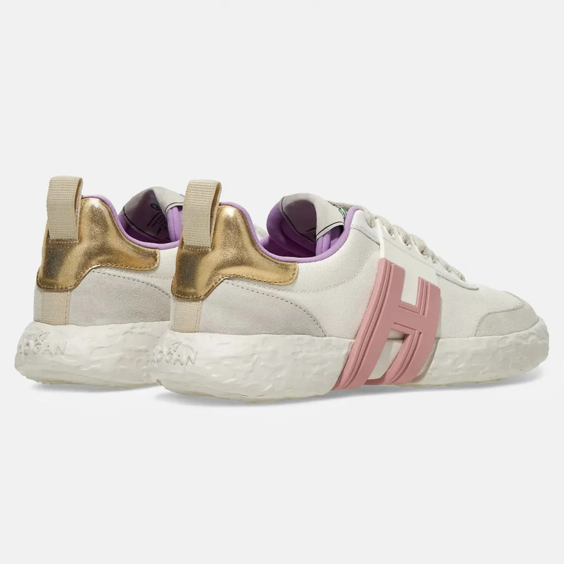 Sneakers Hogan-3R bianca, rosa e grigia in materiali riciclati