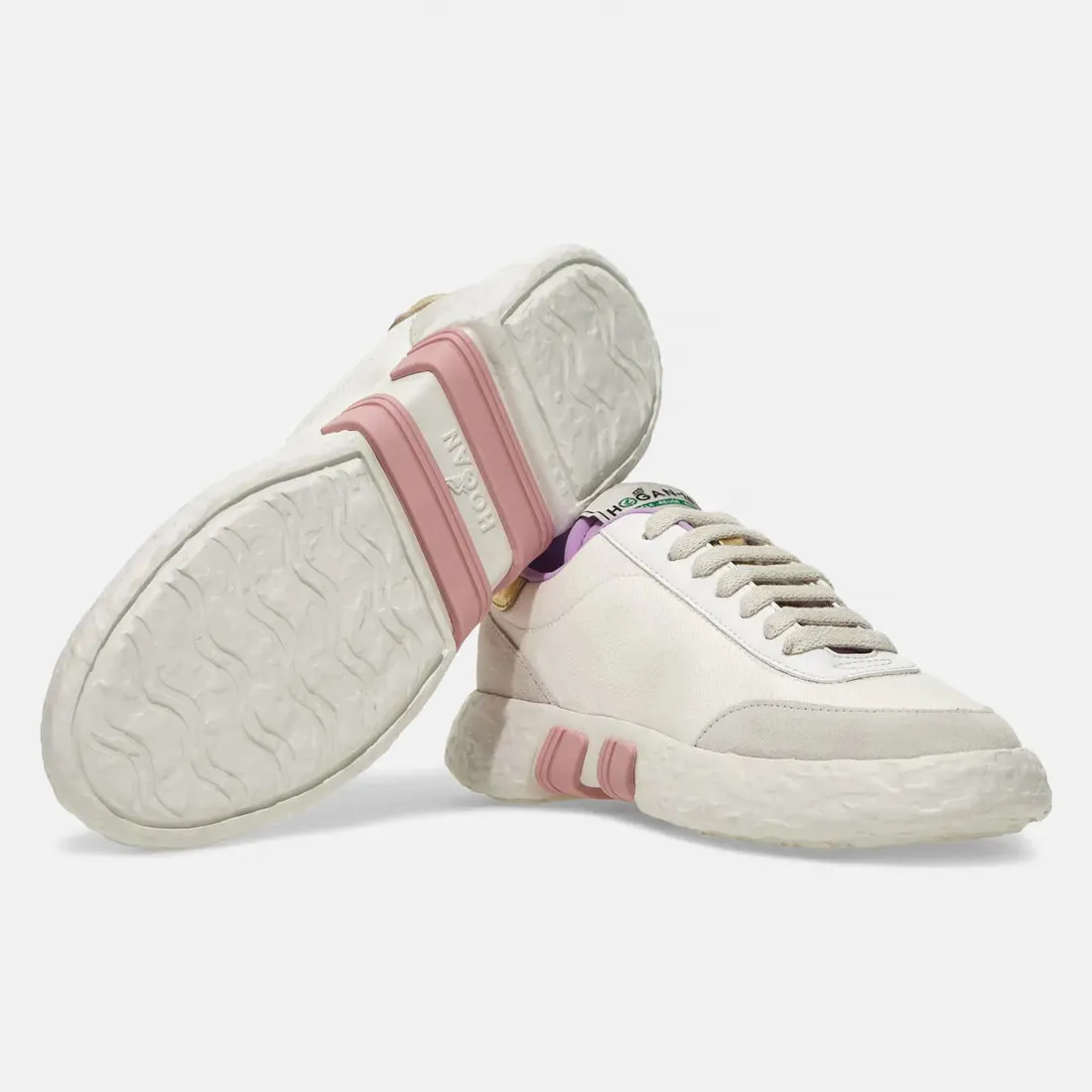 Sneakers Hogan-3R bianca, rosa e grigia in materiali riciclati