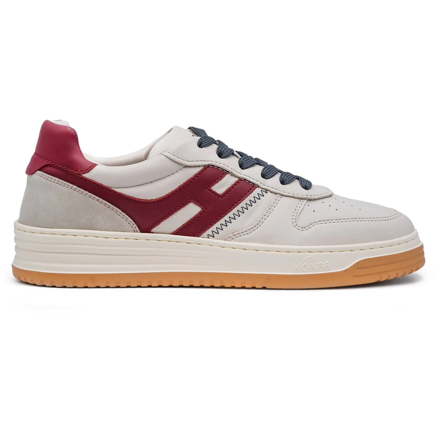 Sneakers Uomo Hogan H630 Crema Logo Rosso Allungato Al Tallone