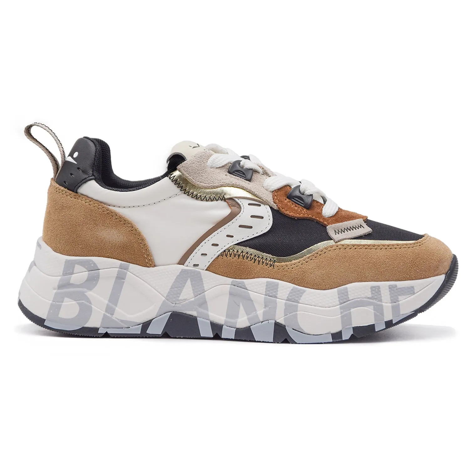 Sneakers Voile Blanche Club 105 Donna Beige Nero Suola Logata