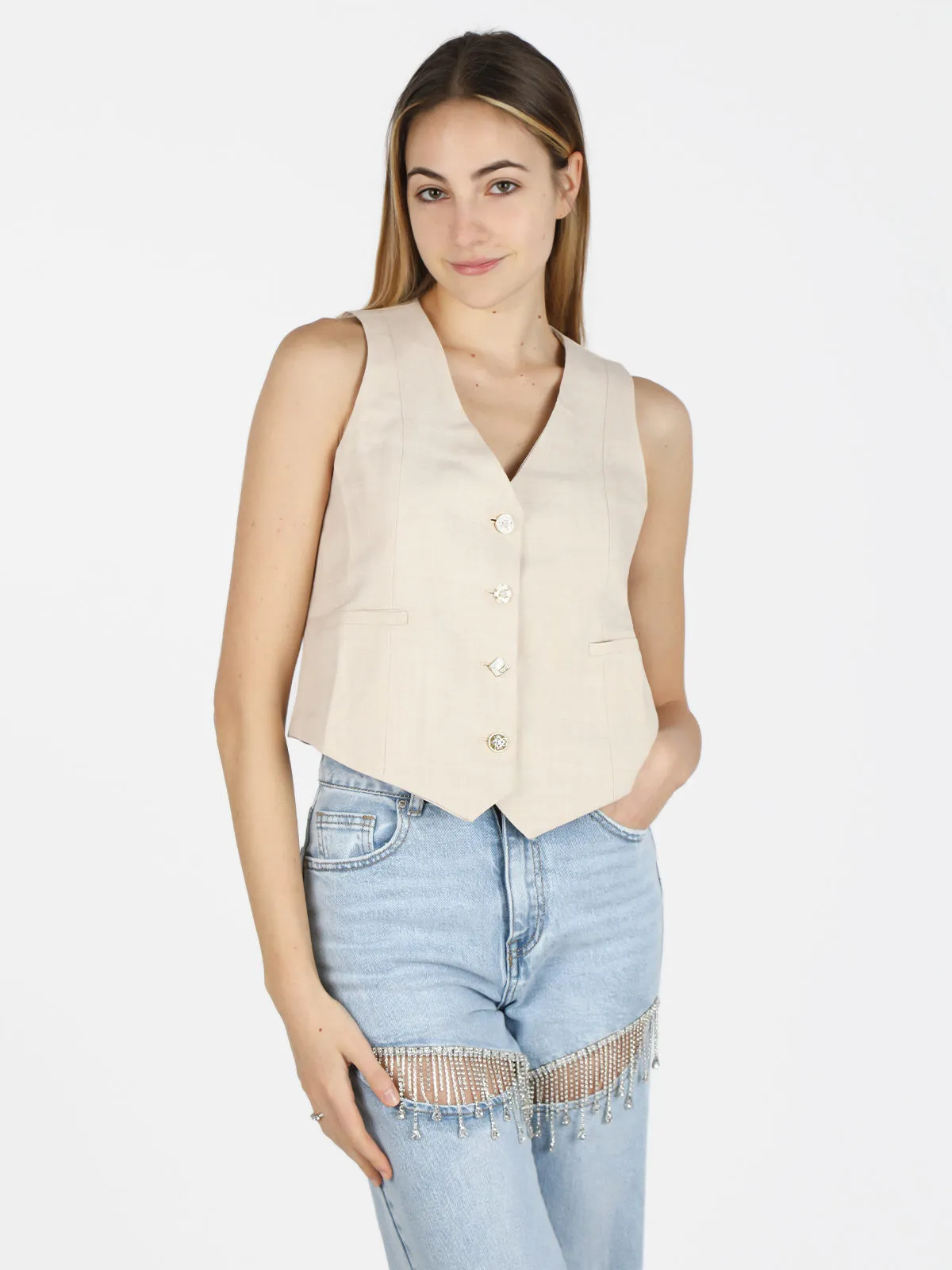 Solada Gilet femme avec boutons bijoux