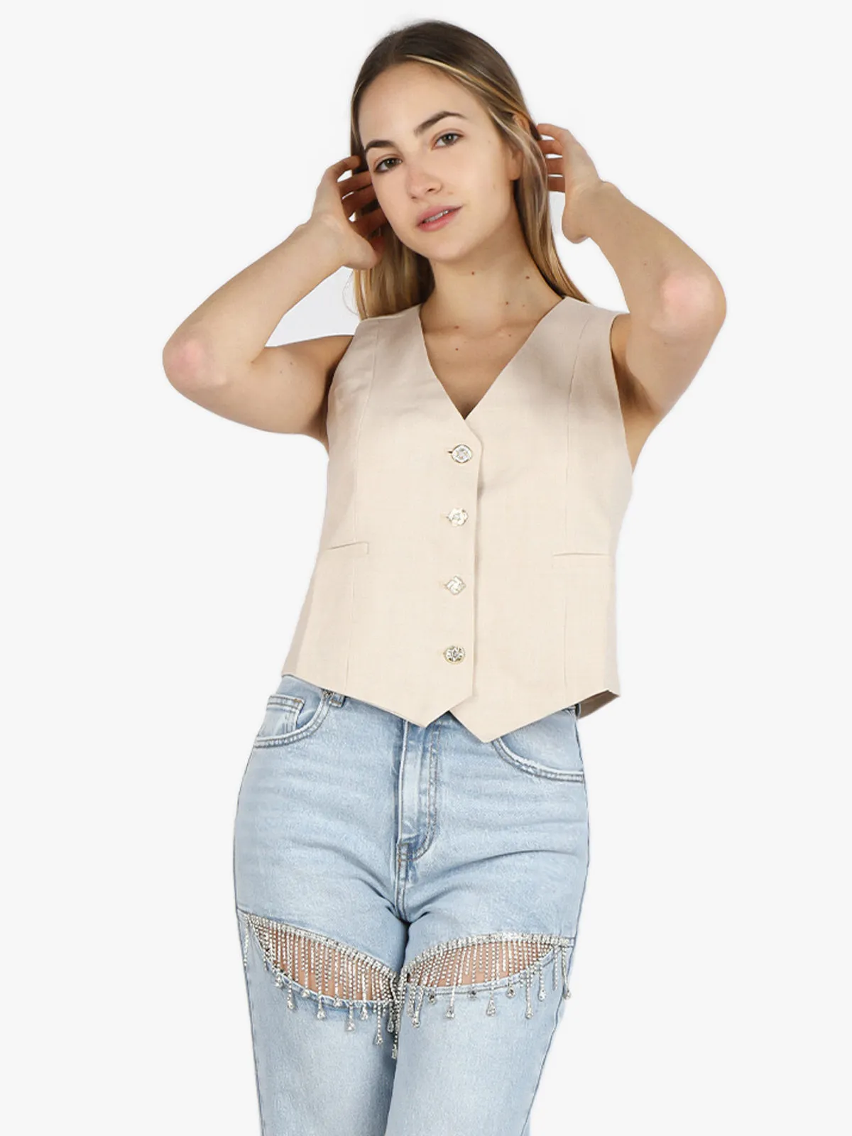 Solada Gilet femme avec boutons bijoux