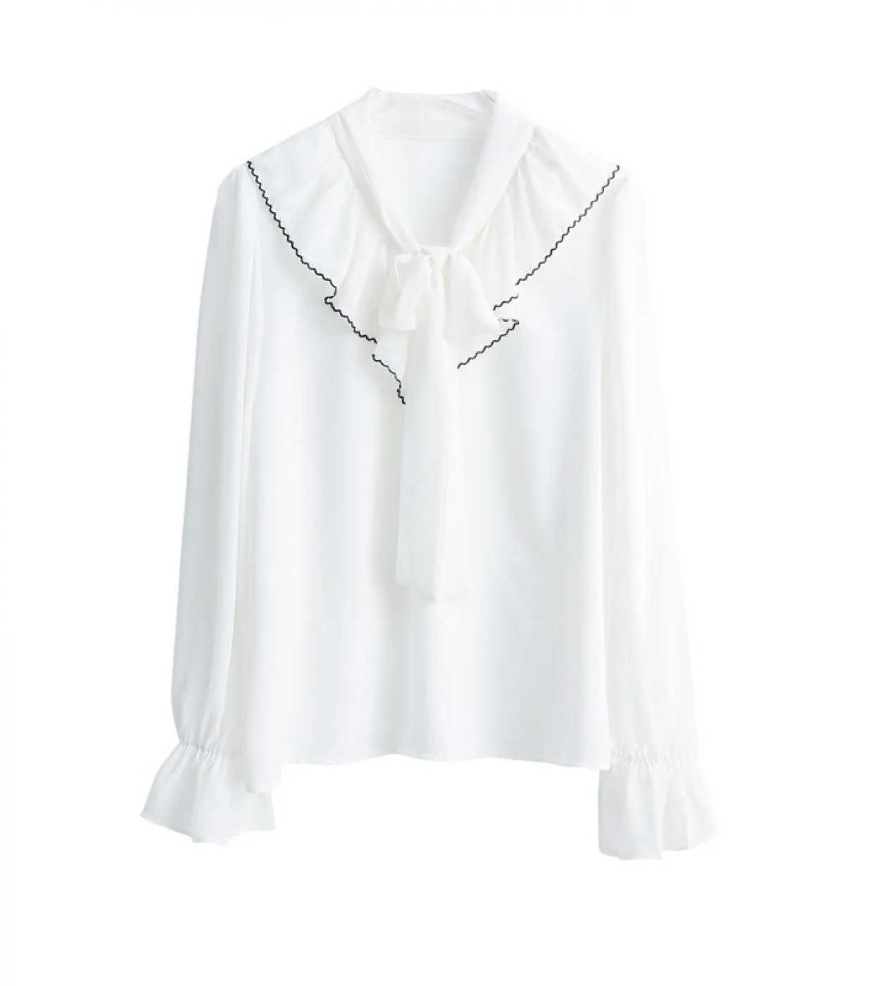 Solido Fiocco Bianco Camicette di Chiffon Dolce Magliette Allentate Flare Maglie A Maniche Lunghe Donna Autunno Femminile Ropa D