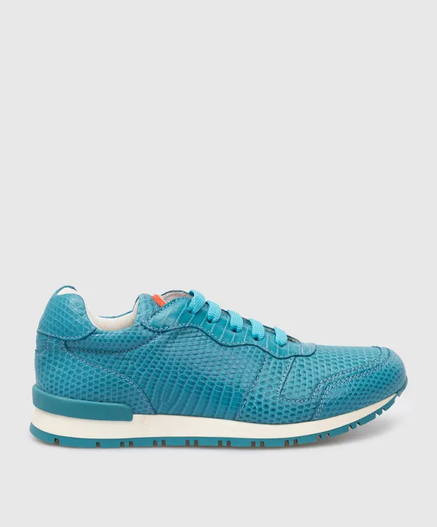 Stefano Ricci Scarpe da ginnastica turchesi per bambini realizzate in pelle di lucertola YRU01G828VRL