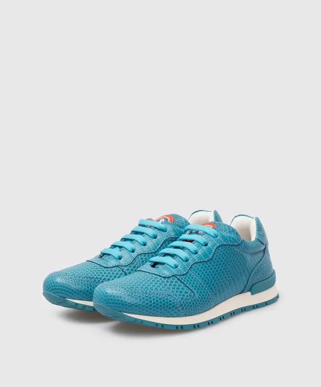 Stefano Ricci Scarpe da ginnastica turchesi per bambini realizzate in pelle di lucertola YRU01G828VRL