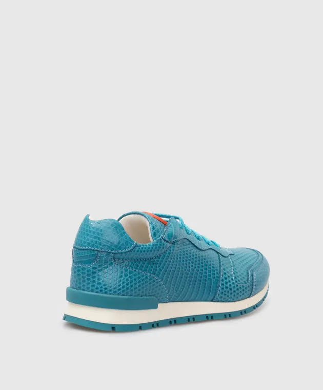 Stefano Ricci Scarpe da ginnastica turchesi per bambini realizzate in pelle di lucertola YRU01G828VRL