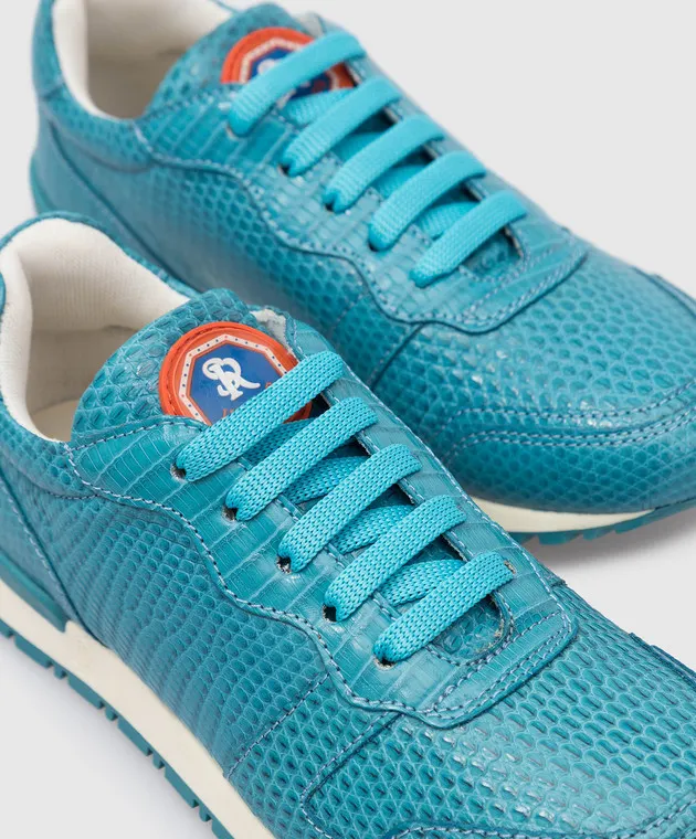 Stefano Ricci Scarpe da ginnastica turchesi per bambini realizzate in pelle di lucertola YRU01G828VRL