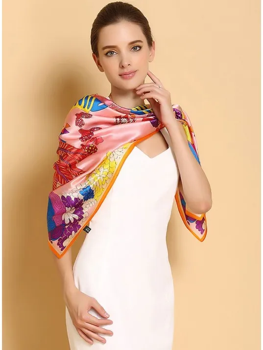 Stola Foulard 100% Seta con disegni colorati rosa