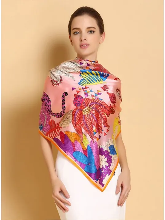 Stola Foulard 100% Seta con disegni colorati rosa