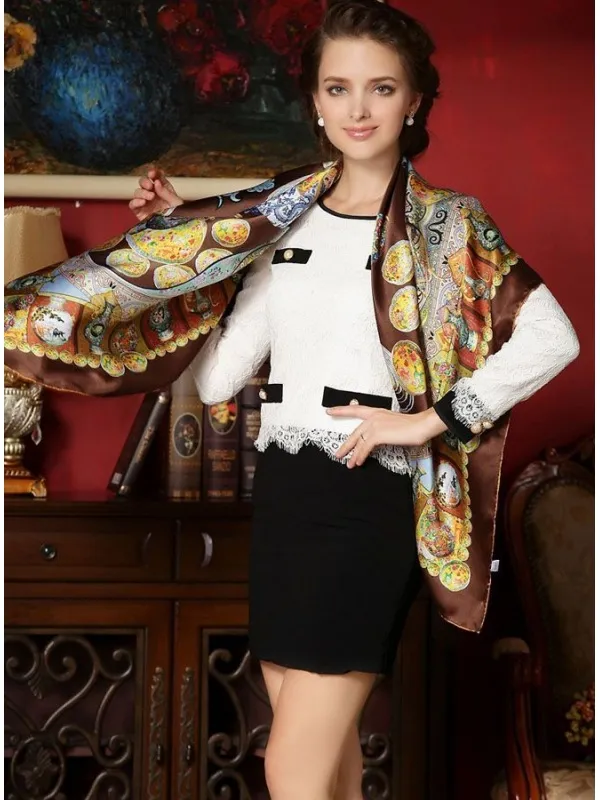 Stola in Seta Pregiata 100% con tonalità marrone elegante