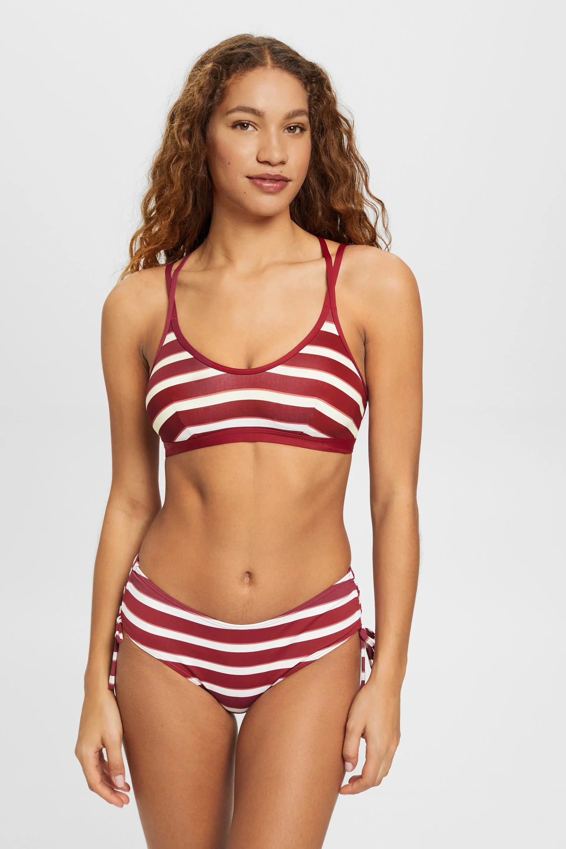 Top da bikini imbottito con righe & spalline incrociate