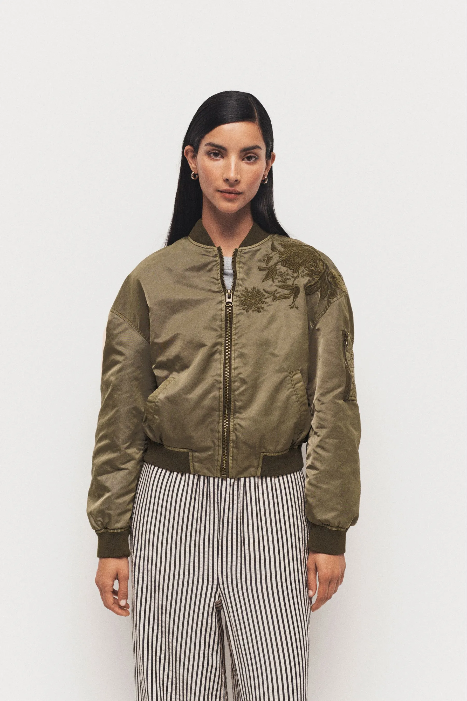 Verde kaki  - Bomber ricamato