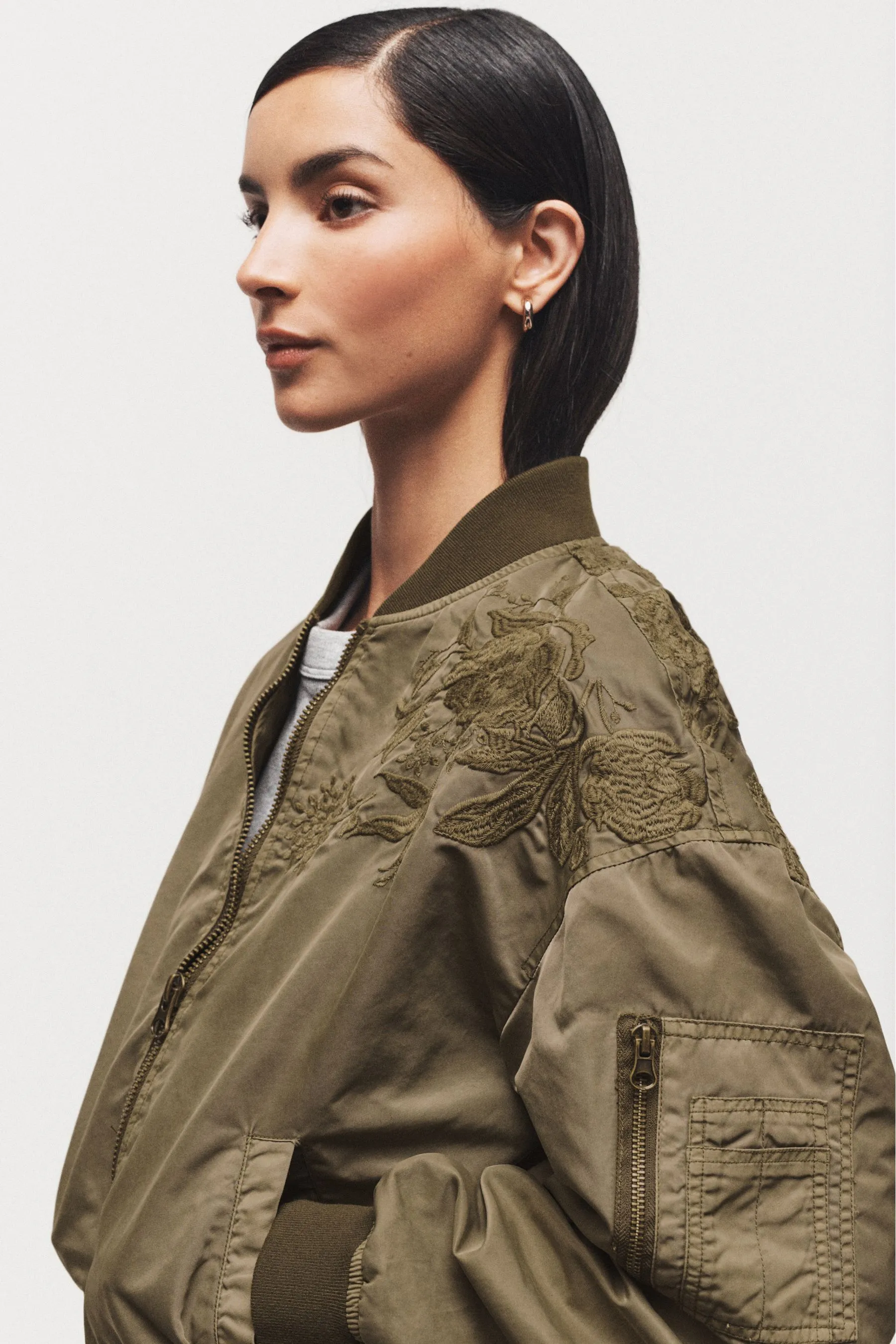 Verde kaki  - Bomber ricamato