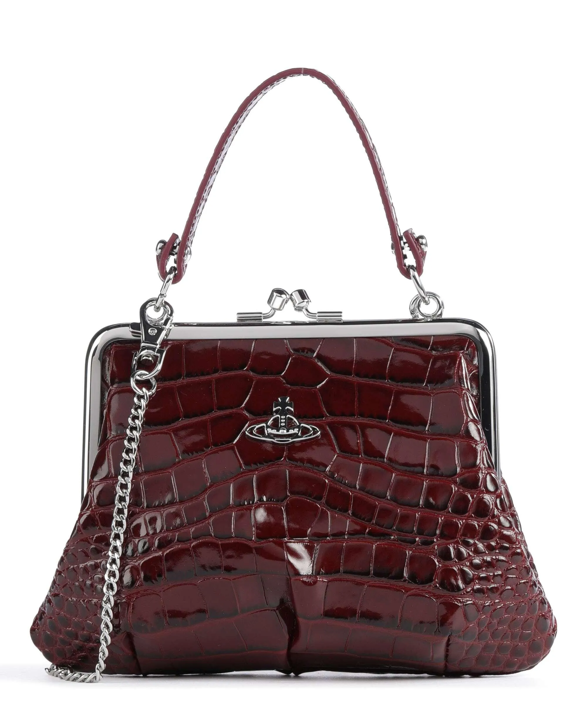  Vivienne Westwood Granny Embossed Croc Frame Borsa a tracolla pelle di vacchetta goffrata rosso scuro  