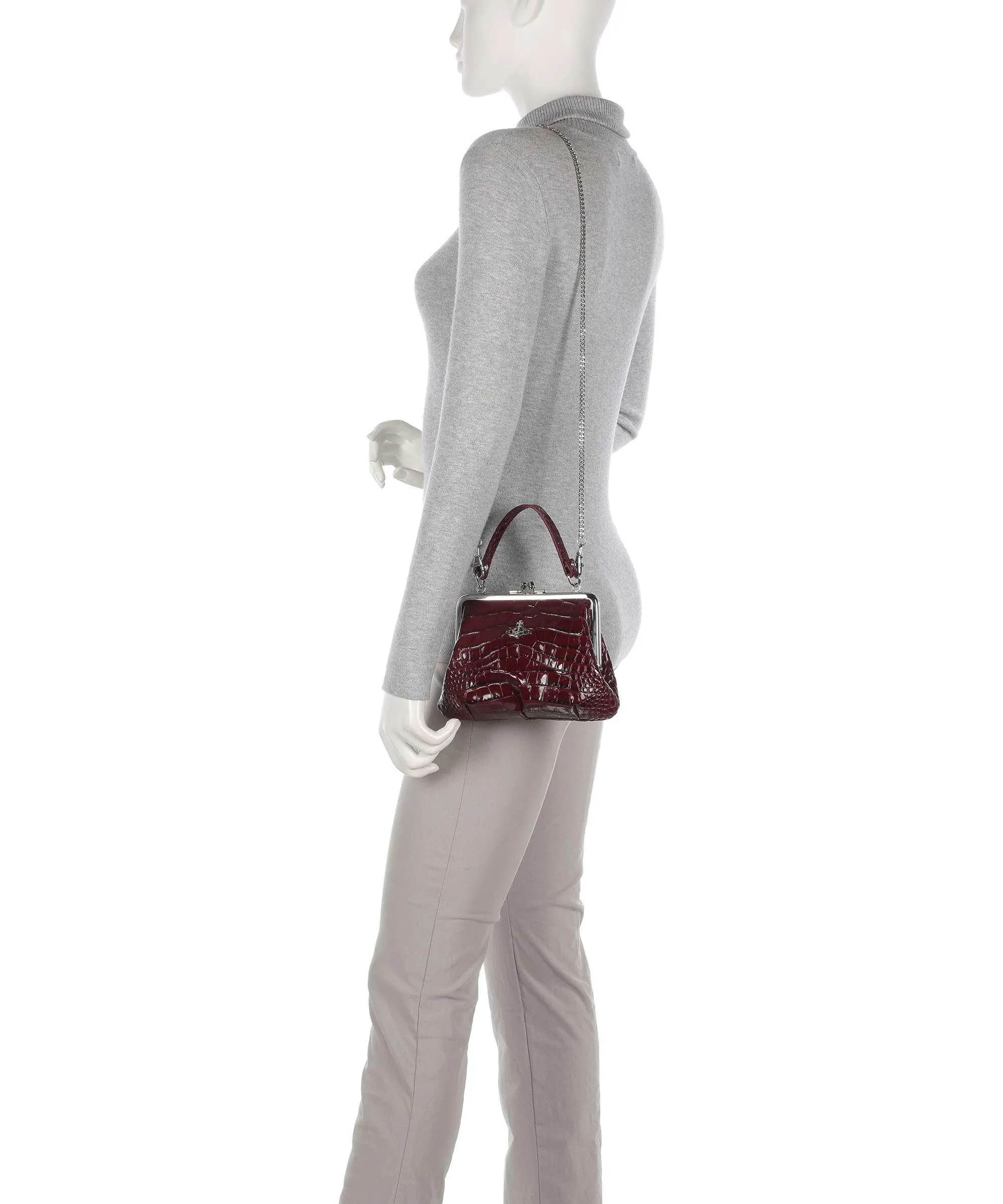  Vivienne Westwood Granny Embossed Croc Frame Borsa a tracolla pelle di vacchetta goffrata rosso scuro  
