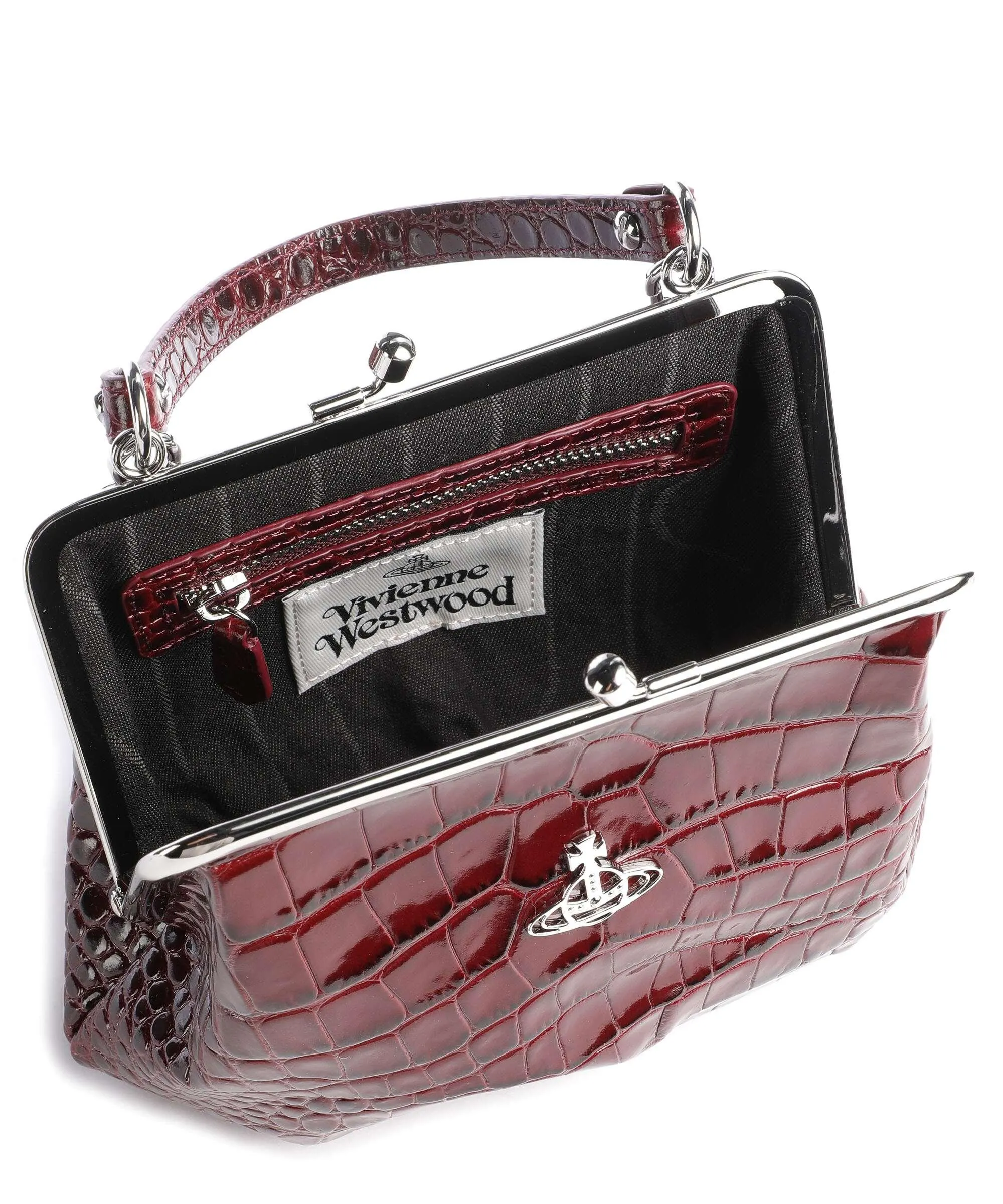  Vivienne Westwood Granny Embossed Croc Frame Borsa a tracolla pelle di vacchetta goffrata rosso scuro  