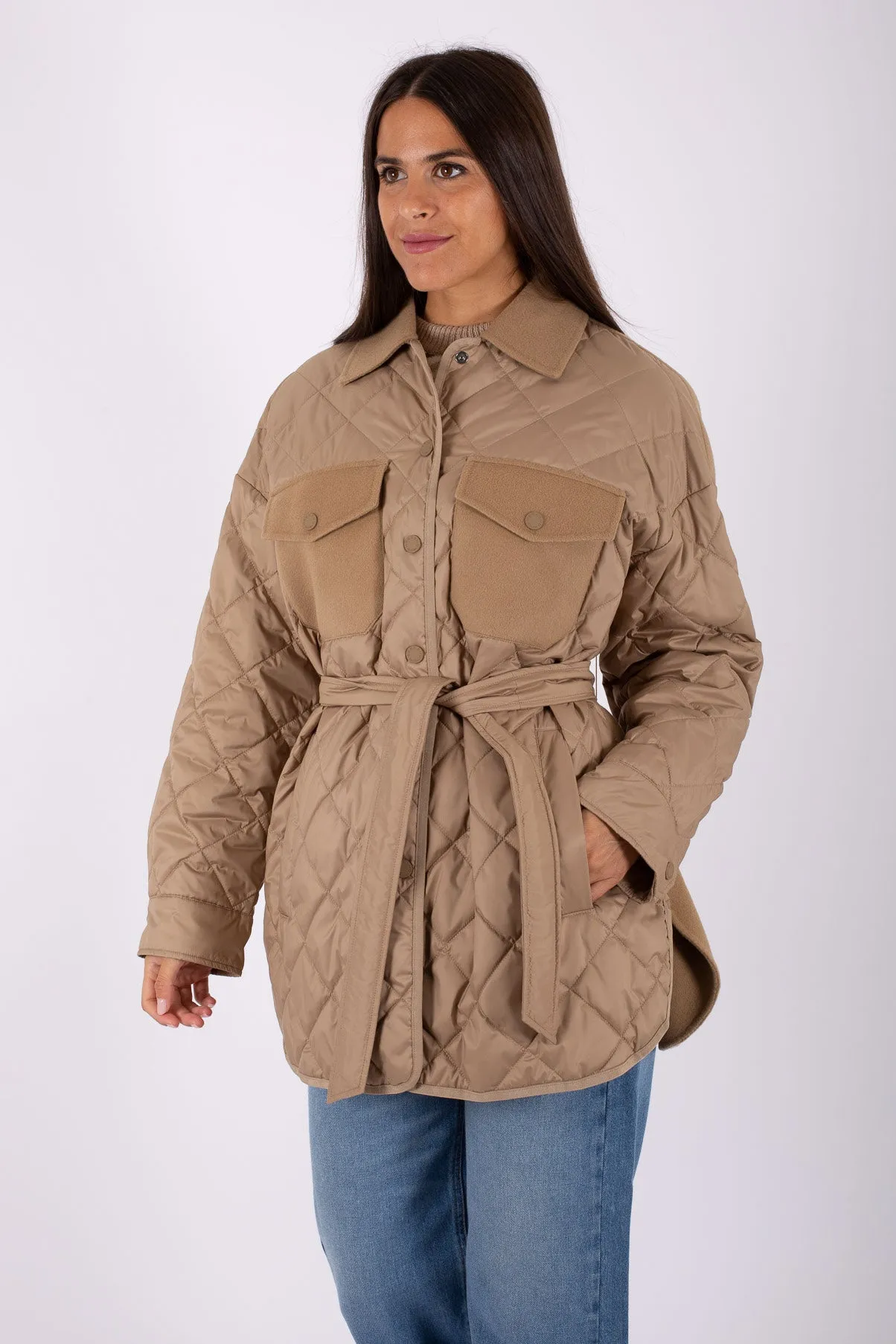 Weekend Giacca Imbottita C/cintura Marrone Donna